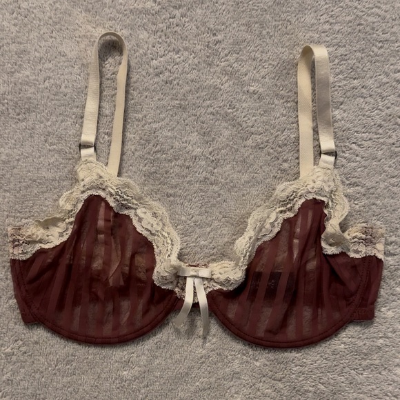 *RARE* Elle Macpherson Sheer Cerise Stripe Unlined Underwire Bra - Picture 4 of 11